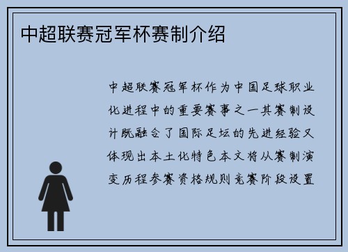 中超联赛冠军杯赛制介绍
